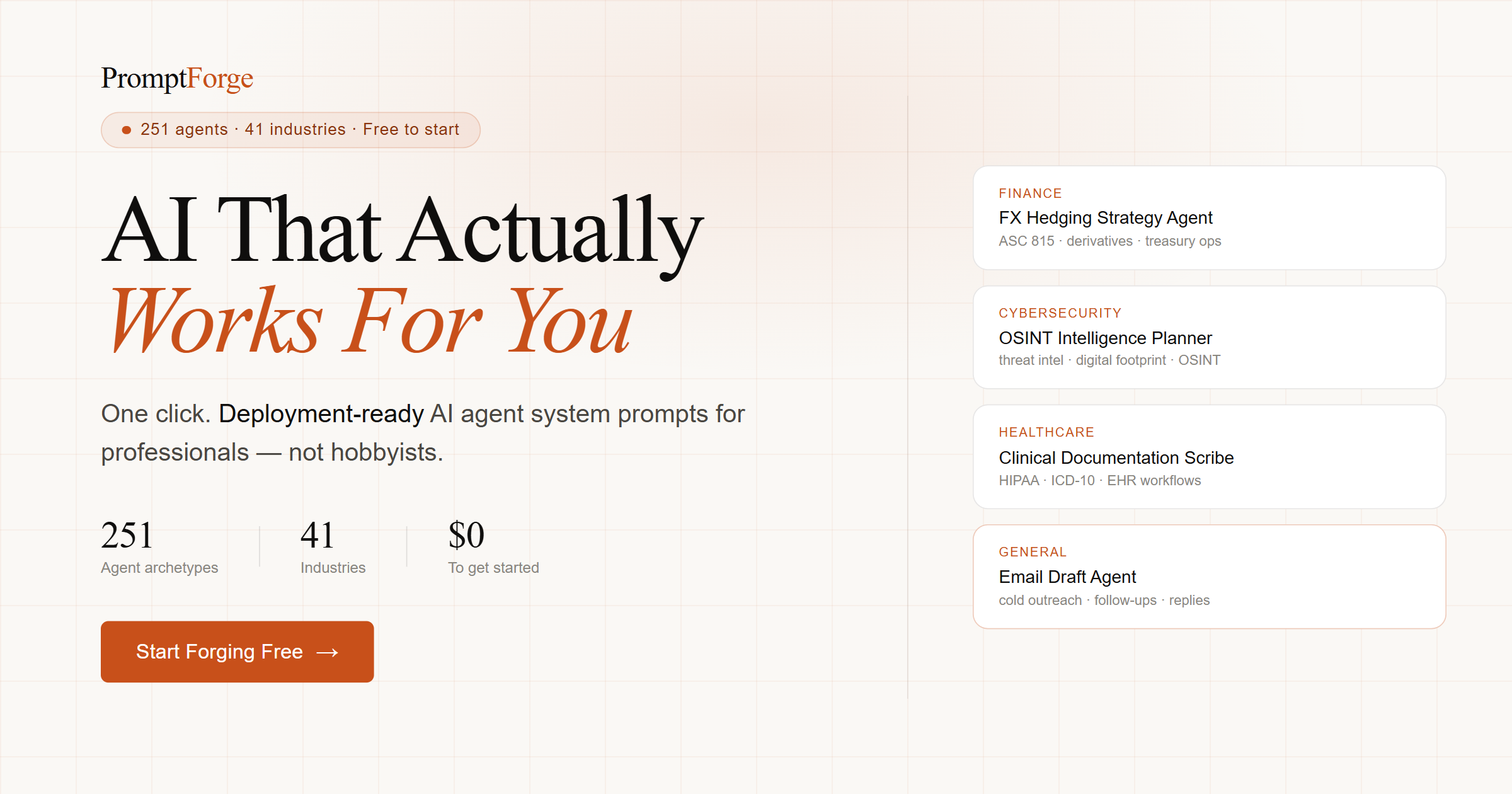One Prompt Prompt Forge — One-Click AI Agent Prompts for Professionals